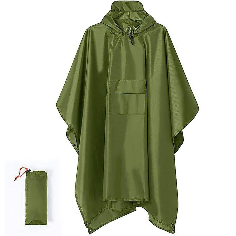 Green 3-in-1 Waterproof Rain Poncho - Lightweight Hooded Raincoat, Ground Tarp &amp; Emergency Shelter for Hiking, Camping, and Outdoor Survival