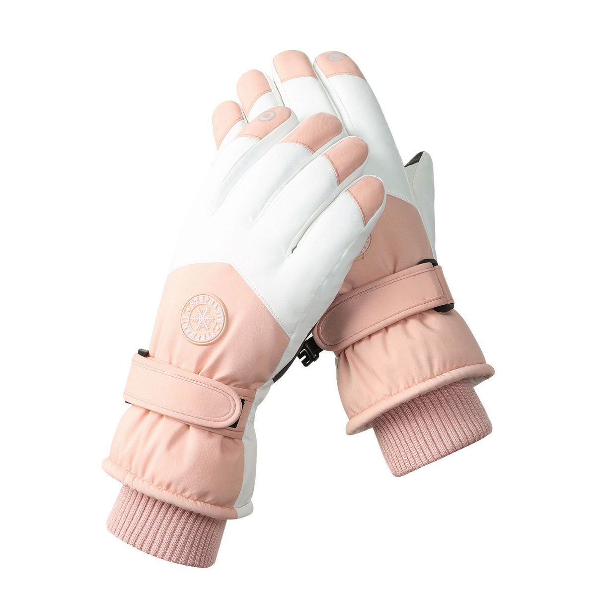 Women's Pink-white Color Combination Top-Rated Waterproof Touchscreen Ski Gloves - Fleece-Lined for Men &amp; Women