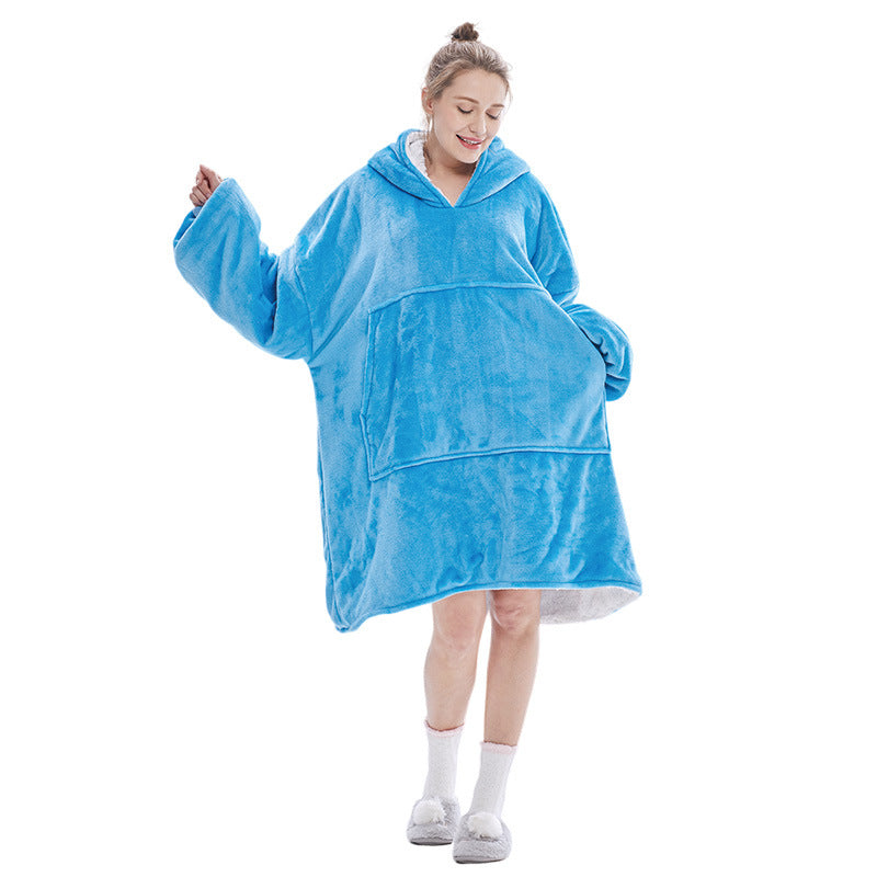 Blue Oversized Wearable Blanket Hoodie - Ultra Soft & Cozy Snuggle Pullover for Adults
