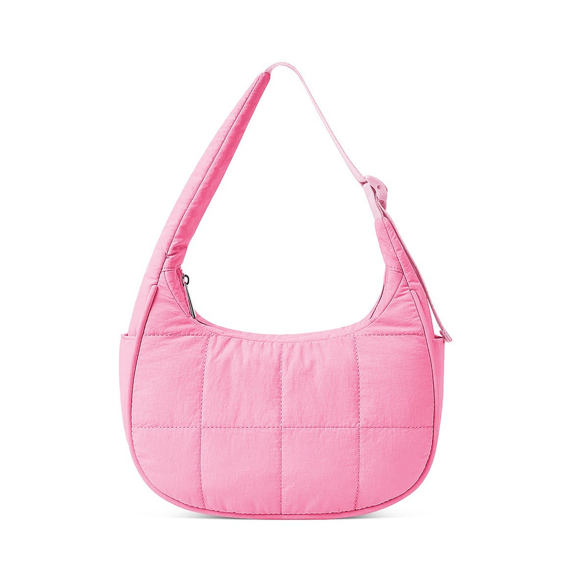 Pink Trendy Nylon Puffer Shoulder Bag for Women - Lightweight Large Capacity Underarm Tote