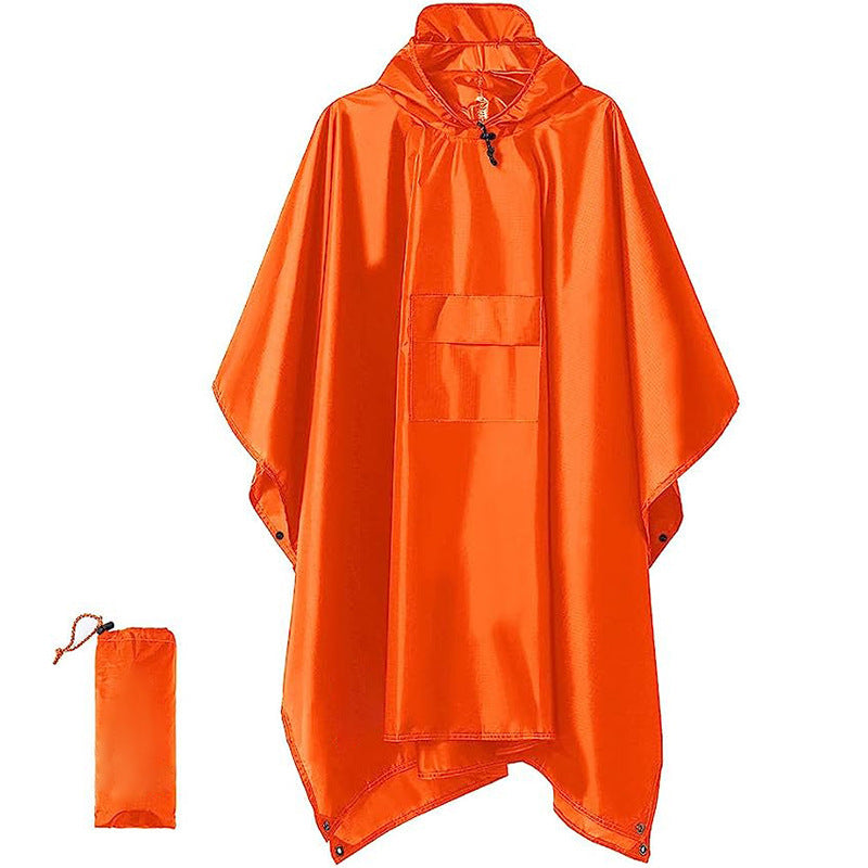 Orange 3-in-1 Waterproof Rain Poncho - Lightweight Hooded Raincoat, Ground Tarp &amp; Emergency Shelter for Hiking, Camping, and Outdoor Survival