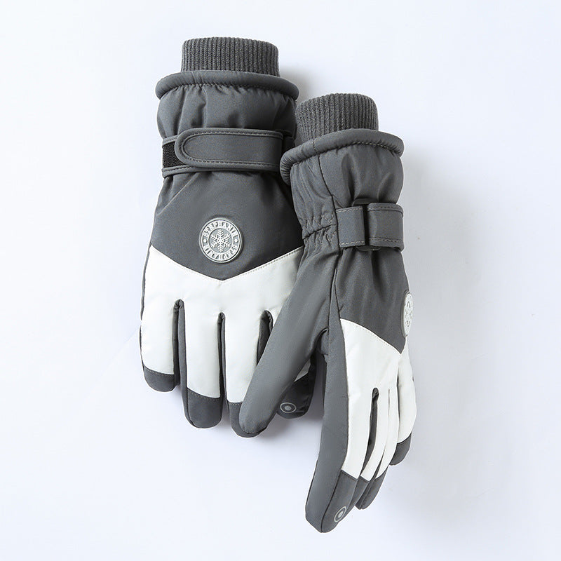 Women's Light Grey-white Color Combination Top-Rated Waterproof Touchscreen Ski Gloves - Fleece-Lined for Men &amp; Women