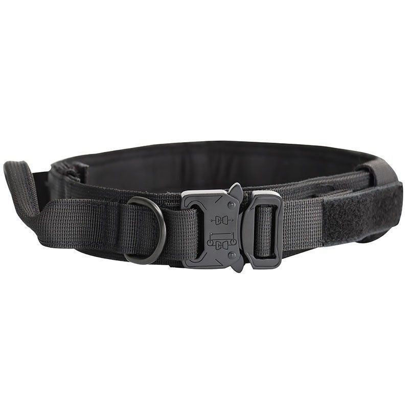 XL Black Tactical Dog Collar - Heavy Duty Nylon Pet Collar for Medium &amp; Large Dogs, Adjustable (3.8cm Width)
