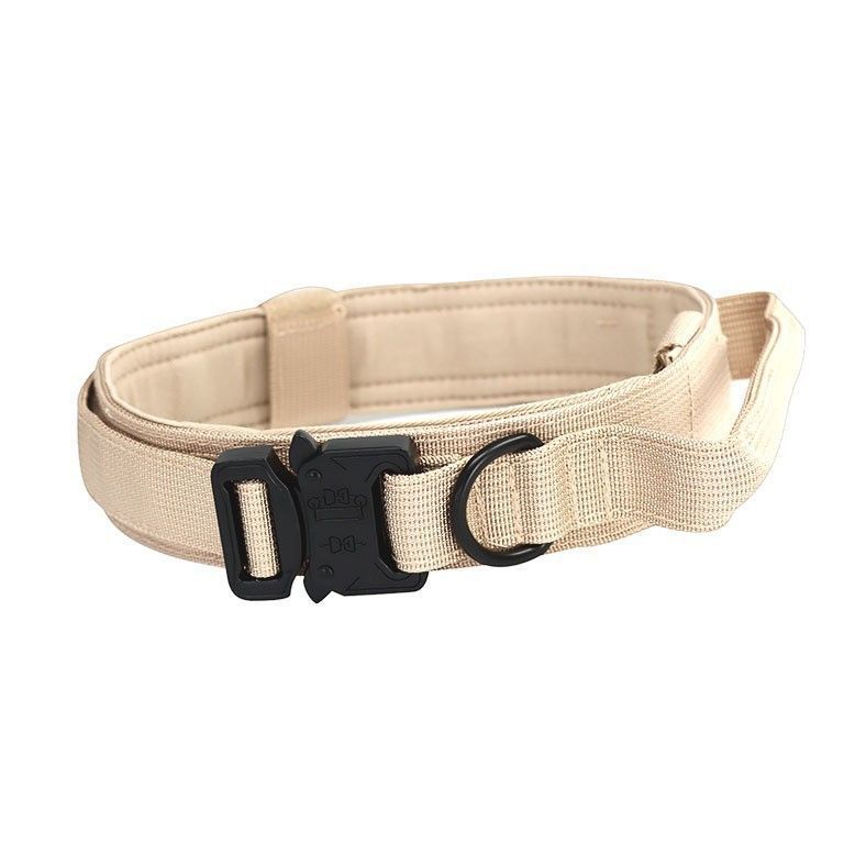M Khaki Tactical Dog Collar - Heavy Duty Nylon Pet Collar for Medium &amp; Large Dogs, Adjustable (3.8cm Width)