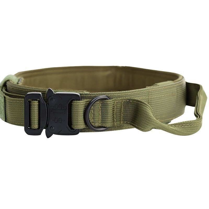 XL Green Tactical Dog Collar - Heavy Duty Nylon Pet Collar for Medium &amp; Large Dogs, Adjustable (3.8cm Width)