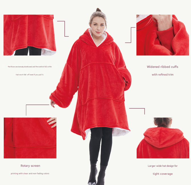 Dark Pink Oversized Wearable Blanket Hoodie - Ultra Soft & Cozy Snuggle Pullover for Adults