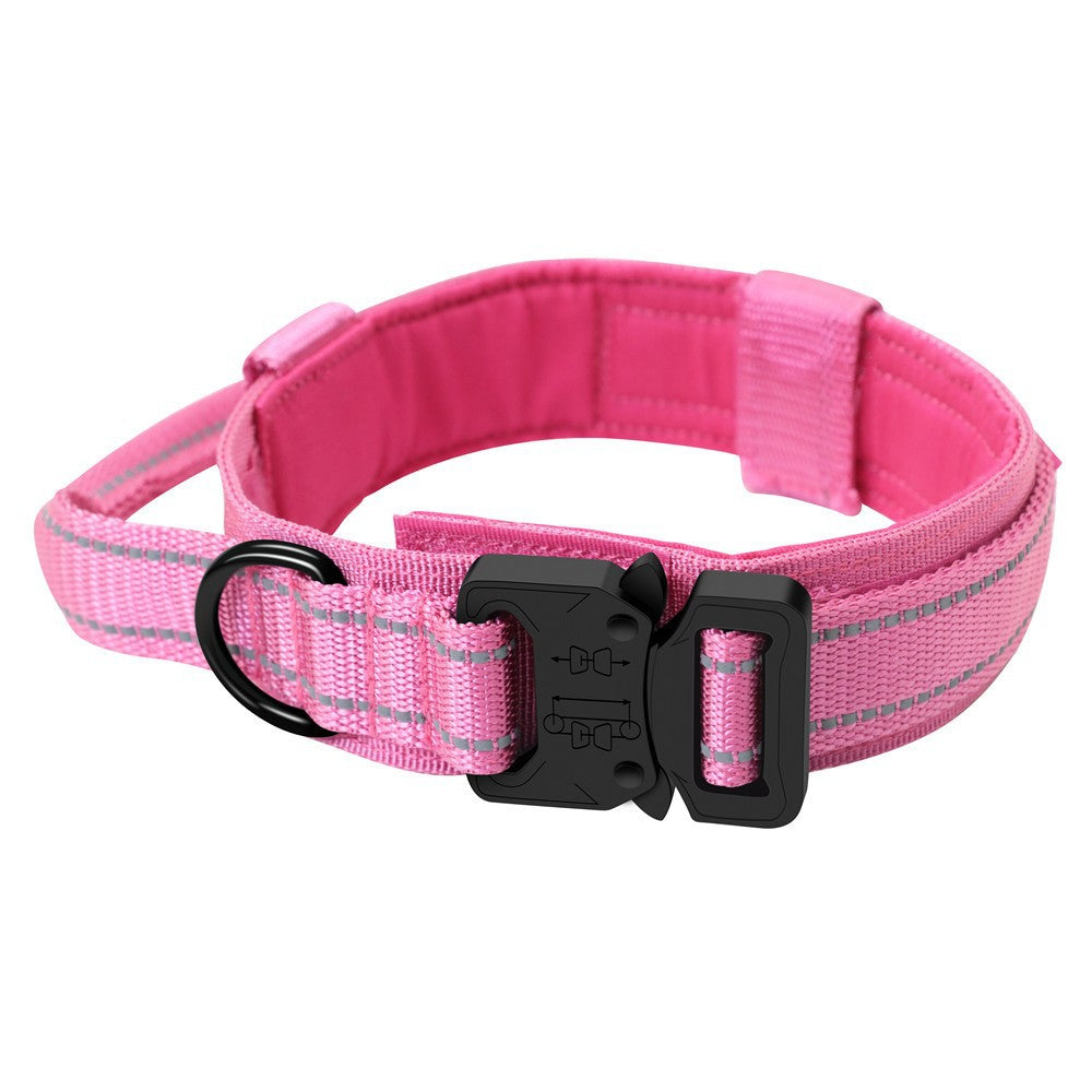 M Pink Tactical Dog Collar - Heavy Duty Nylon Pet Collar for Medium &amp; Large Dogs, Adjustable (3.8cm Width)