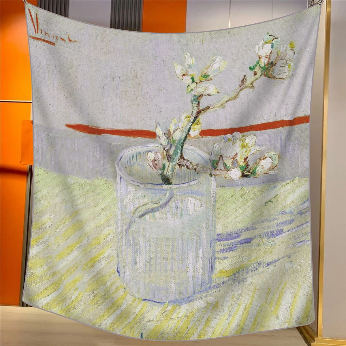 A Cup of Sprigs Elegant Artistry Shawl - Large 130cm Square Scarf with Oil Painting Print &amp; Hand-Rolled Hem