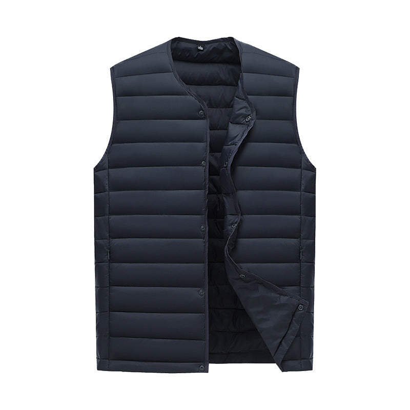 L Navy Blue Men's Lightweight Quilted Puffer Vest - Ideal Sleeveless Jacket for Winter Layering