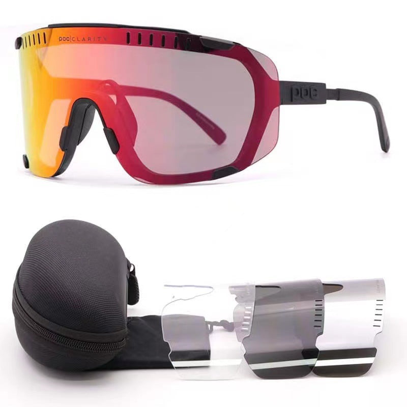 Black Frame Red Tablet Oversized Shield Cycling Sunglasses - Wide Vision UV400 Sports Eyewear for Road &amp; MTB
