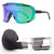 Black Frame Green Tablet Oversized Shield Cycling Sunglasses - Wide Vision UV400 Sports Eyewear for Road & MTB