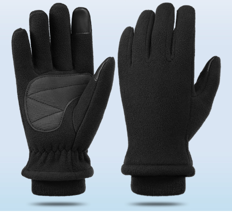 L Black Winter Fleece Touchscreen Gloves - Warm & Water-Repellent for Cycling & Outdoor Sports