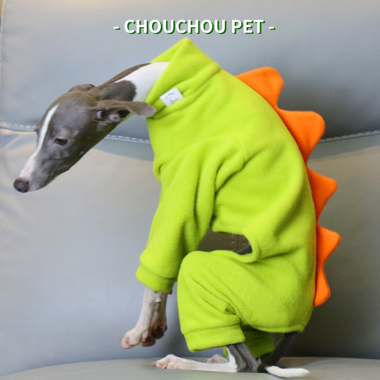 M Adorable Dinosaur Fleece Dog Jumpsuit - Warm Winter Pajamas for Whippets & Italian Greyhounds