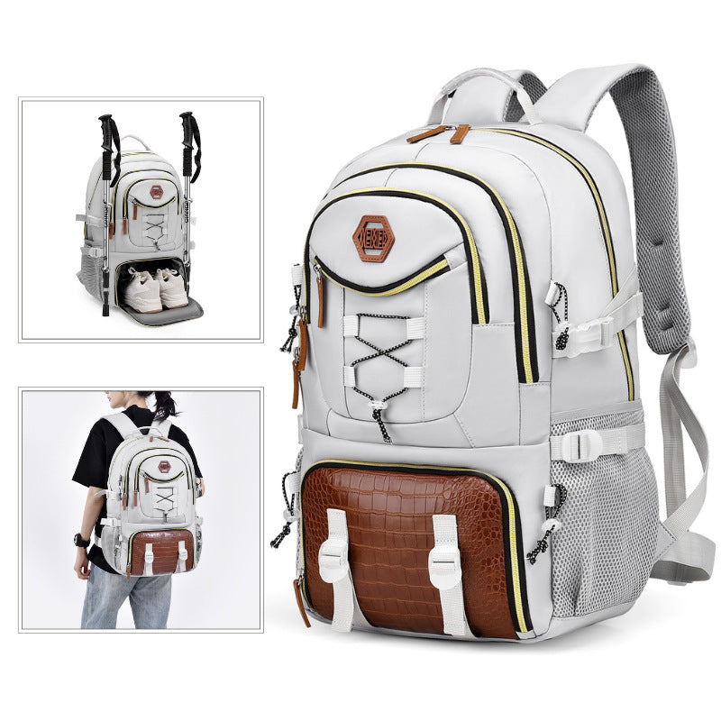 White Stylish Large Capacity Backpack - Water-Resistant Oxford Rucksack for Travel, School &amp; Daily Use