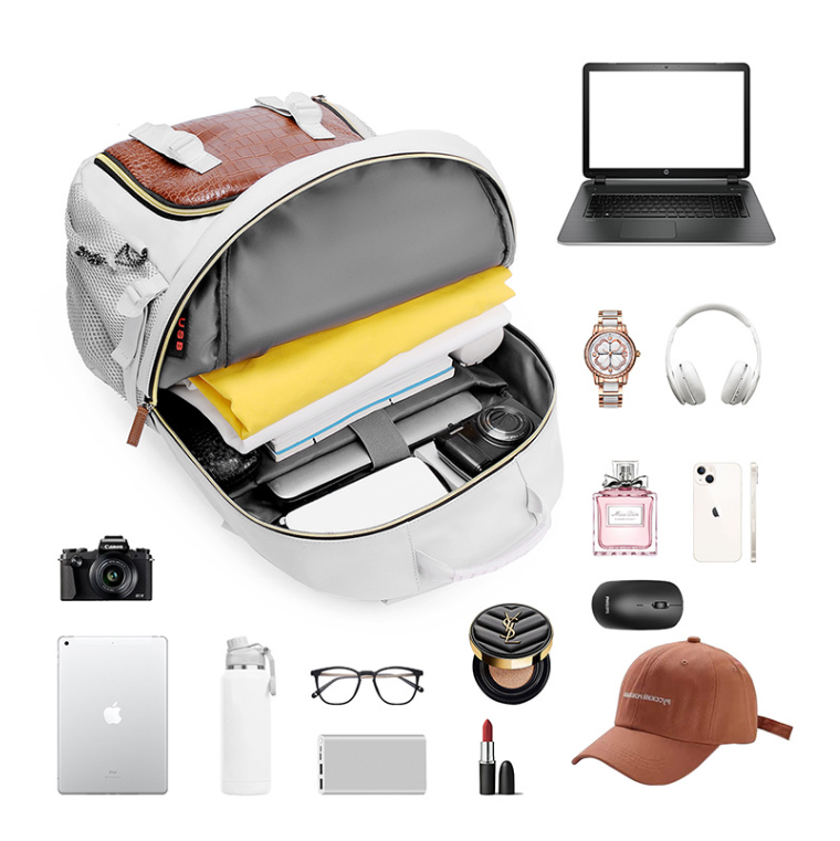 White Stylish Large Capacity Backpack - Water-Resistant Oxford Rucksack for Travel, School & Daily Use