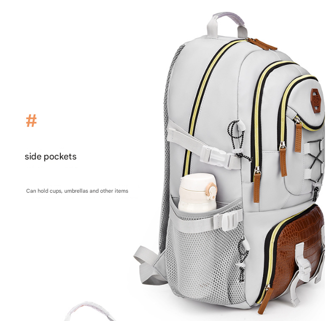 White Stylish Large Capacity Backpack - Water-Resistant Oxford Rucksack for Travel, School & Daily Use
