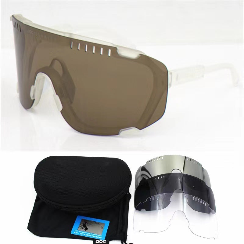 Sandy White Frame With Grey Flakes Oversized Shield Cycling Sunglasses - Wide Vision UV400 Sports Eyewear for Road &amp; MTB