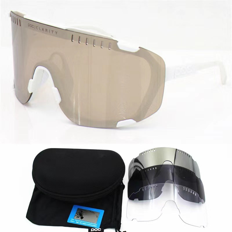 White Frame Tea Silver Slice Oversized Shield Cycling Sunglasses - Wide Vision UV400 Sports Eyewear for Road &amp; MTB
