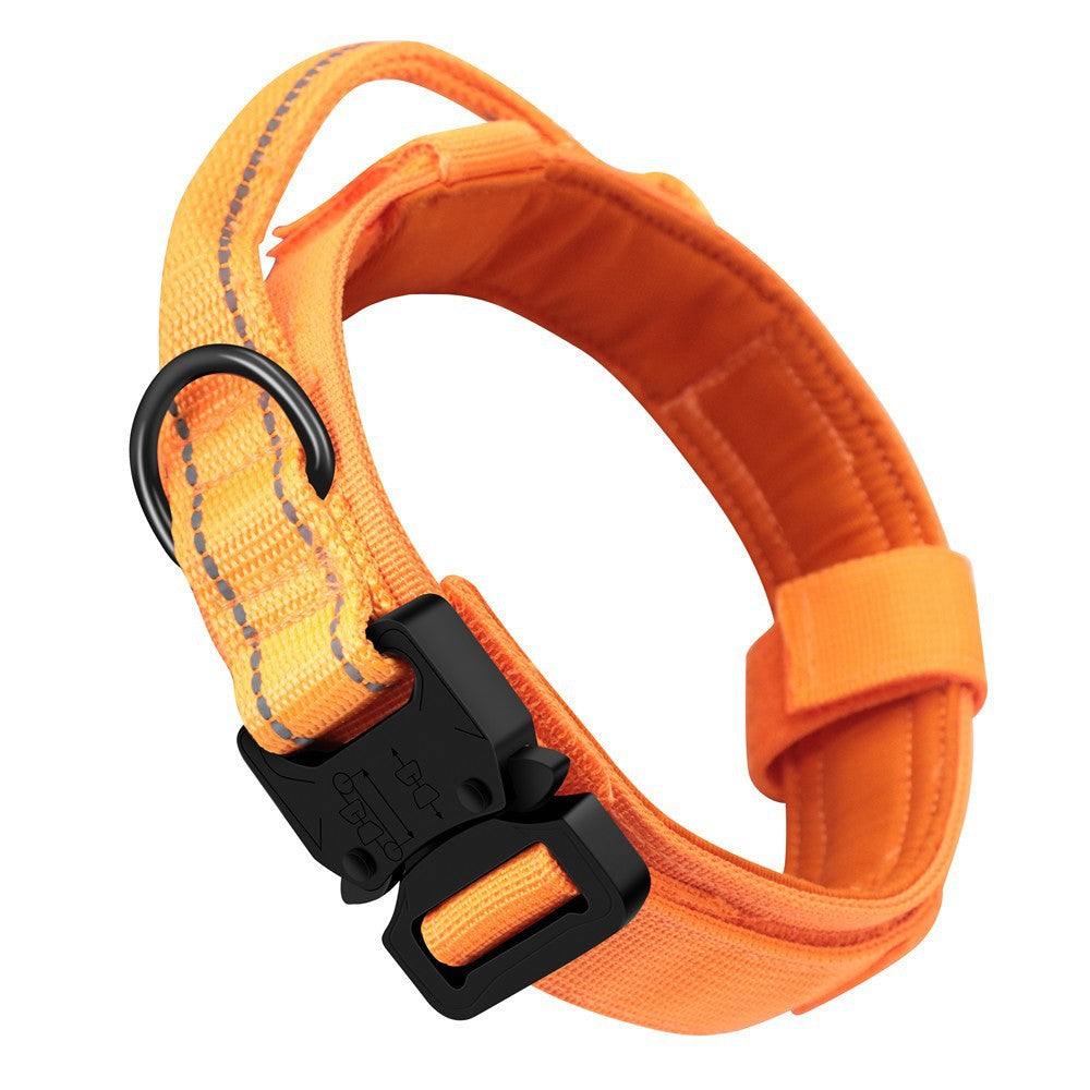 L Orange Tactical Dog Collar - Heavy Duty Nylon Pet Collar for Medium &amp; Large Dogs, Adjustable (3.8cm Width)