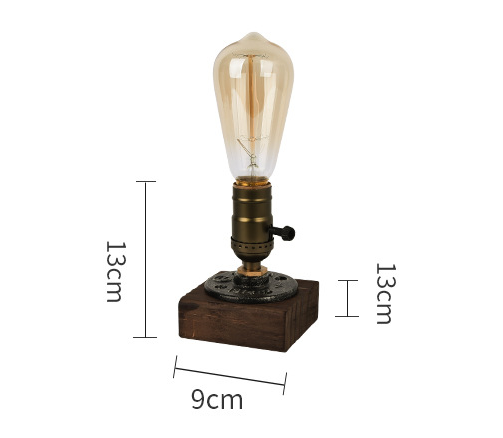 Rustic Industrial Table Lamp Vintage Wooden Base Accent Light