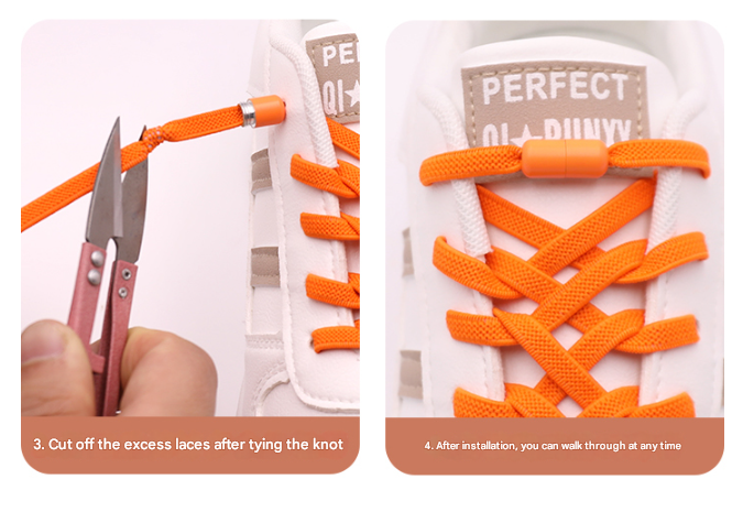 Orange No-Tie Elastic Shoelaces with Quick Lock System - Flat Tieless Laces for Kids and Adults