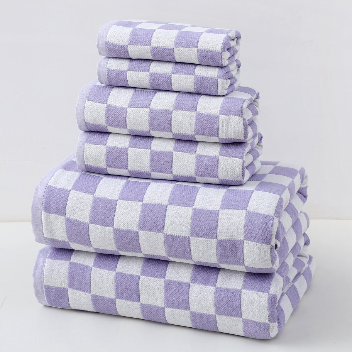 Purple Ultra-Soft 100% Cotton Gauze 6-Piece Towel Set | Absorbent &amp; Quick-Dry Bath Towel