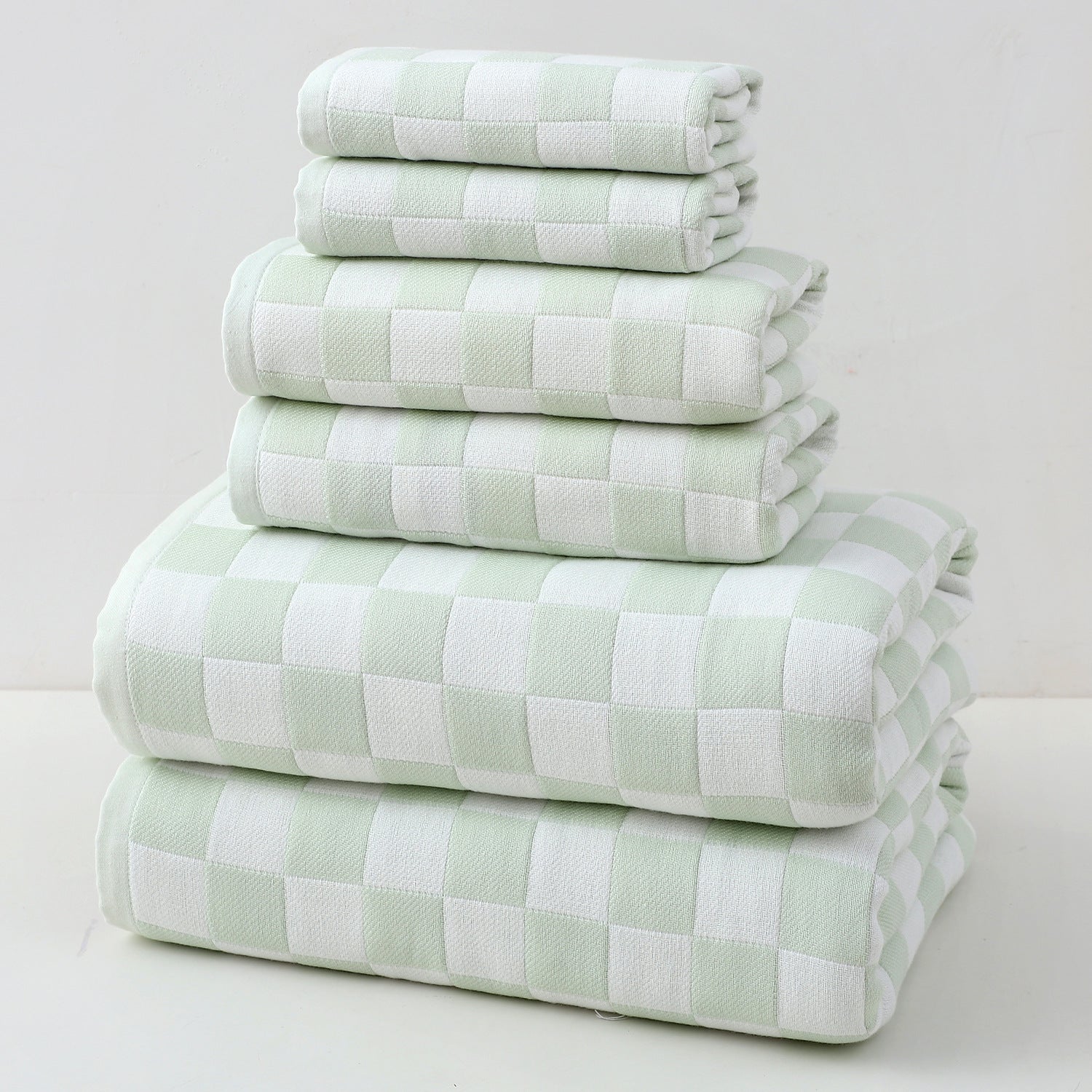 Light Green Ultra-Soft 100% Cotton Gauze 6-Piece Towel Set | Absorbent & Quick-Dry Bath Towel