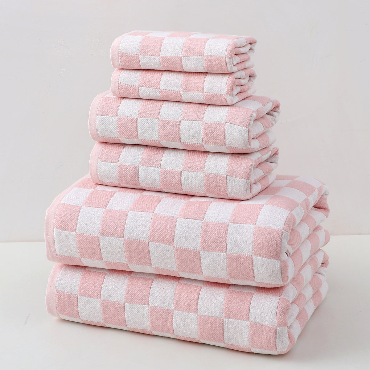 Pink Ultra-Soft 100% Cotton Gauze 6-Piece Towel Set | Absorbent &amp; Quick-Dry Bath Towel