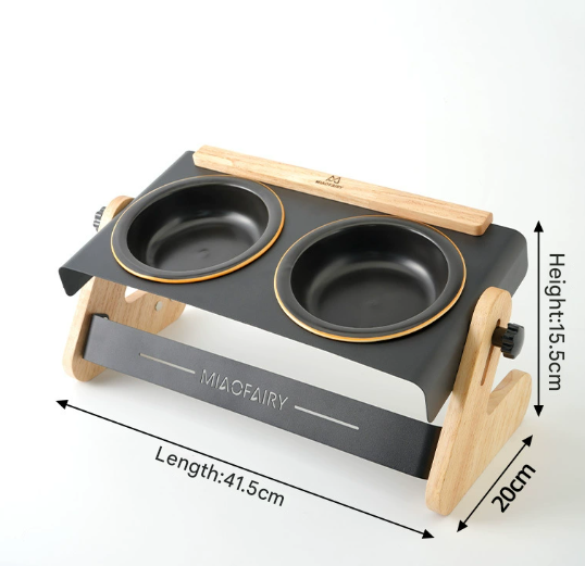 Adjustable Raised Pet Feeder - Modern Wood &amp; Metal Stand with Dual Bowls for Cats &amp; Dogs