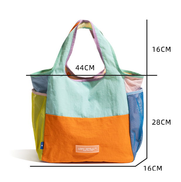 Orange Vibrant Colorblock Foldable Tote Bag Lightweight Reusable Shopping Shoulder Bag