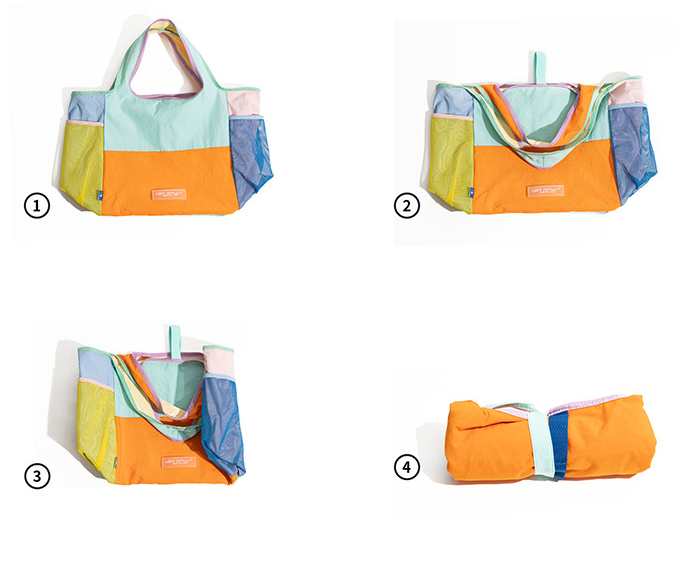 Purple Vibrant Colorblock Foldable Tote Bag Lightweight Reusable Shopping Shoulder Bag