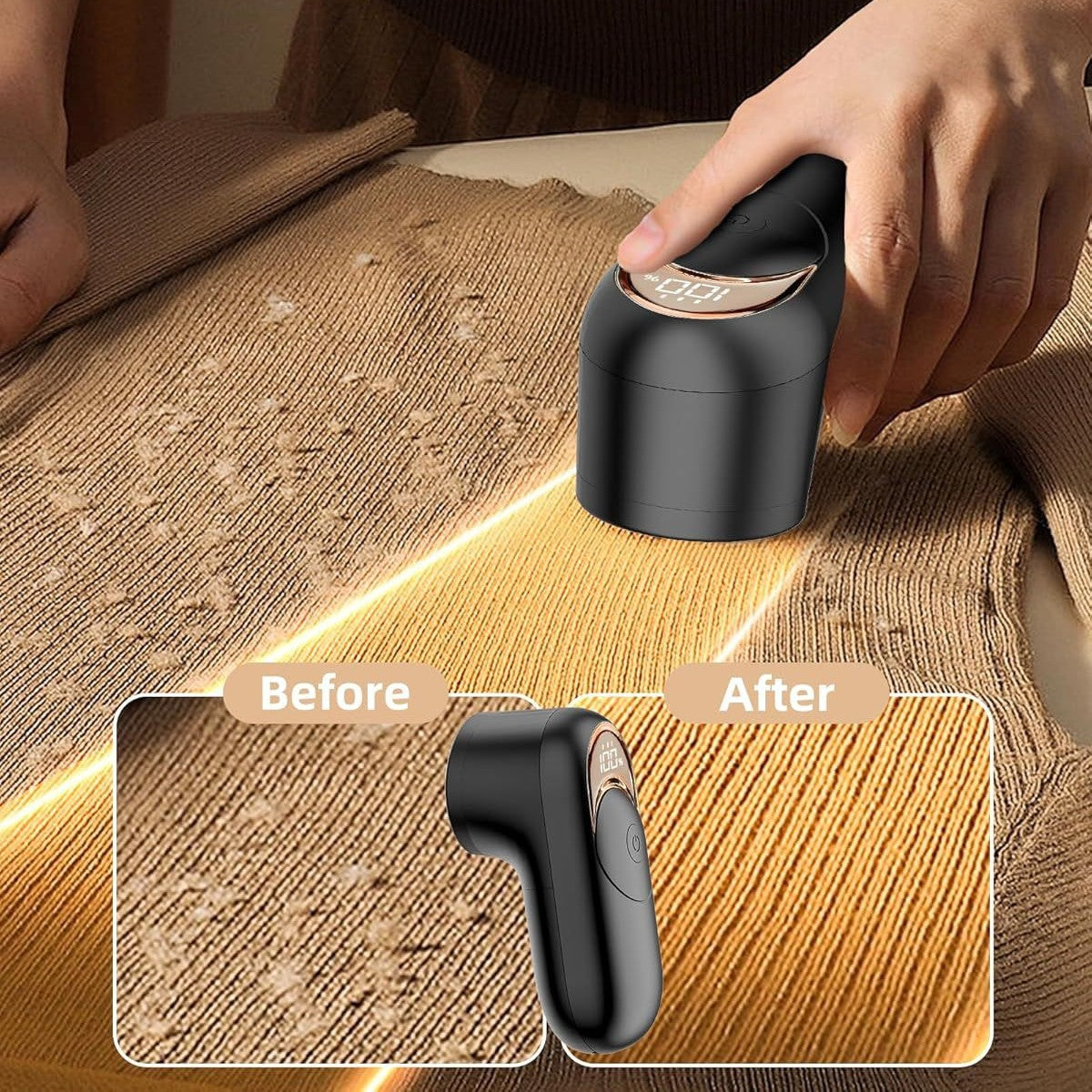 White Digital Display Electric Lint Remover - 3-Speed USB Rechargeable Fabric Shaverc