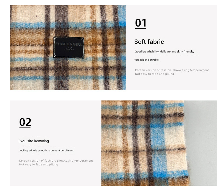 Yellow-green Plaid Color-Block Women's Scarf - Autumn/Winter Thick Warm Neck Wrap with Tassels