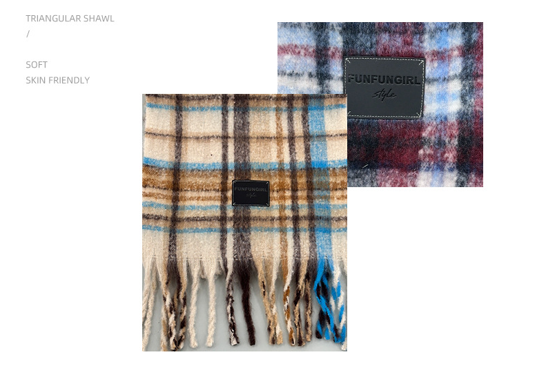 Red-yellow Plaid Color-Block Women's Scarf - Autumn/Winter Thick Warm Neck Wrap with Tassels