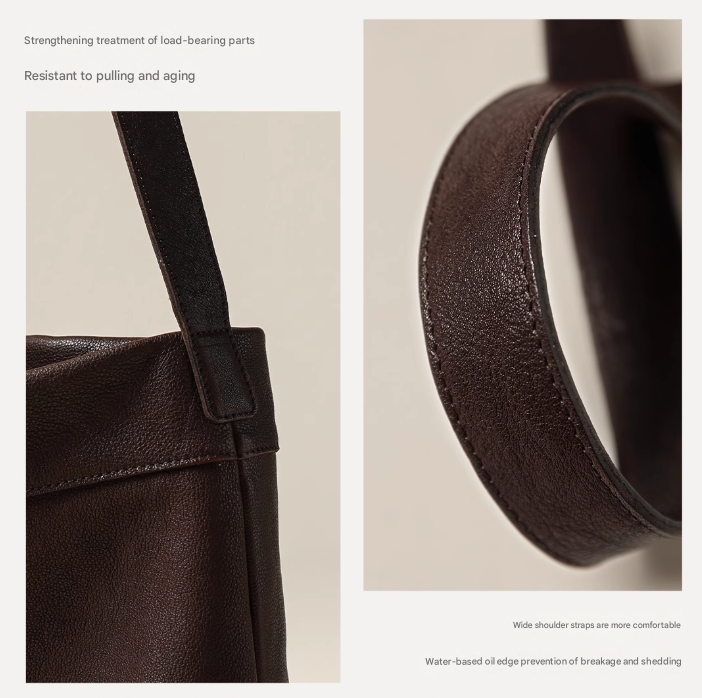 Light Brown Minimalist Vintage-Style PU Leather Shoulder Bag Casual Commuter Tote