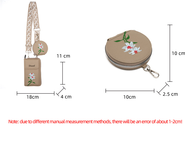 Beige Chic Floral Embroidered 2-in-1 Crossbody Phone Bag with Coin Purse
