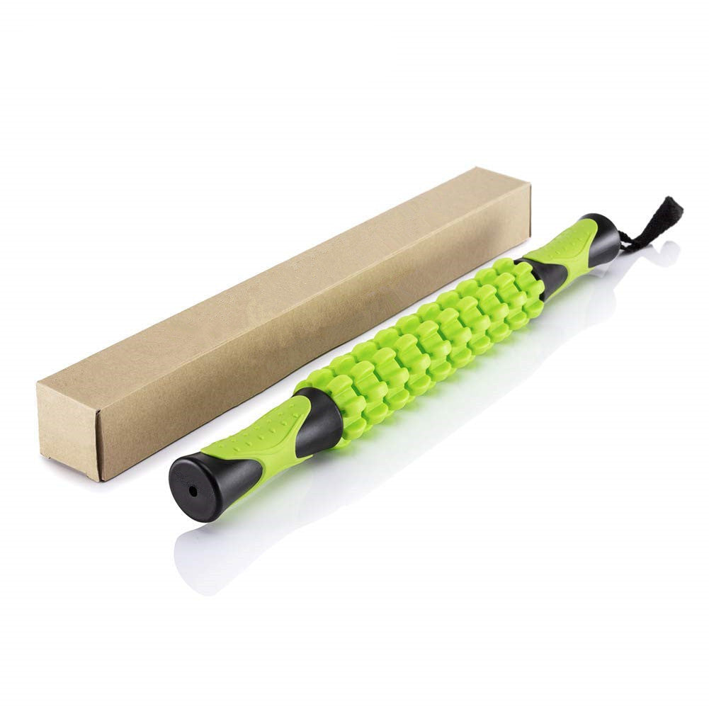 Green Deep Tissue Massage Roller Stick for Muscle Soreness &amp; Recovery - Portable Fascia Release Tool