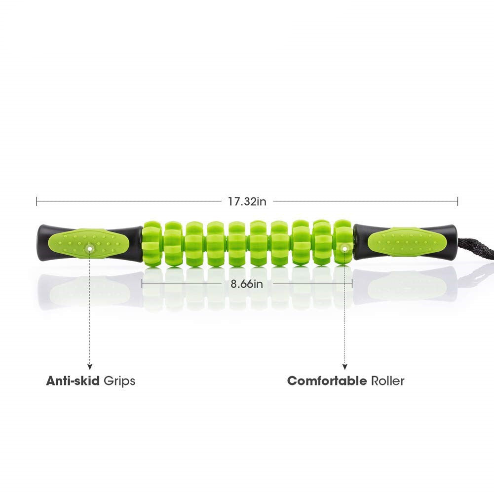 Green Deep Tissue Massage Roller Stick for Muscle Soreness & Recovery - Portable Fascia Release Tool