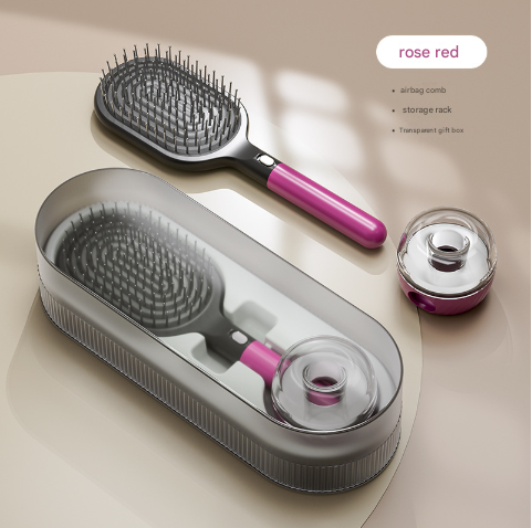 Rose Red Premium Self-Cleaning Hair Brush Set with Stand - Anti-Static Detangling &amp; Scalp Massage Paddle Brush