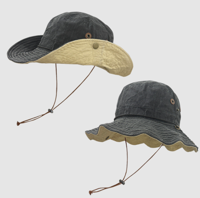 Black Wide Brim Outdoor Cowboy Sun Hat - Adjustable &amp; Breathable for Hiking, Fishing, and Camping