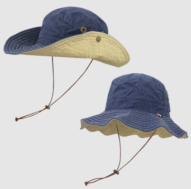 Blue Wide Brim Outdoor Cowboy Sun Hat - Adjustable &amp; Breathable for Hiking, Fishing, and Camping