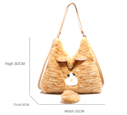 Grey Adorable Fluffy Cat Shoulder Bag - Cute Plush Kitten Novelty Handbag for Girls & Women