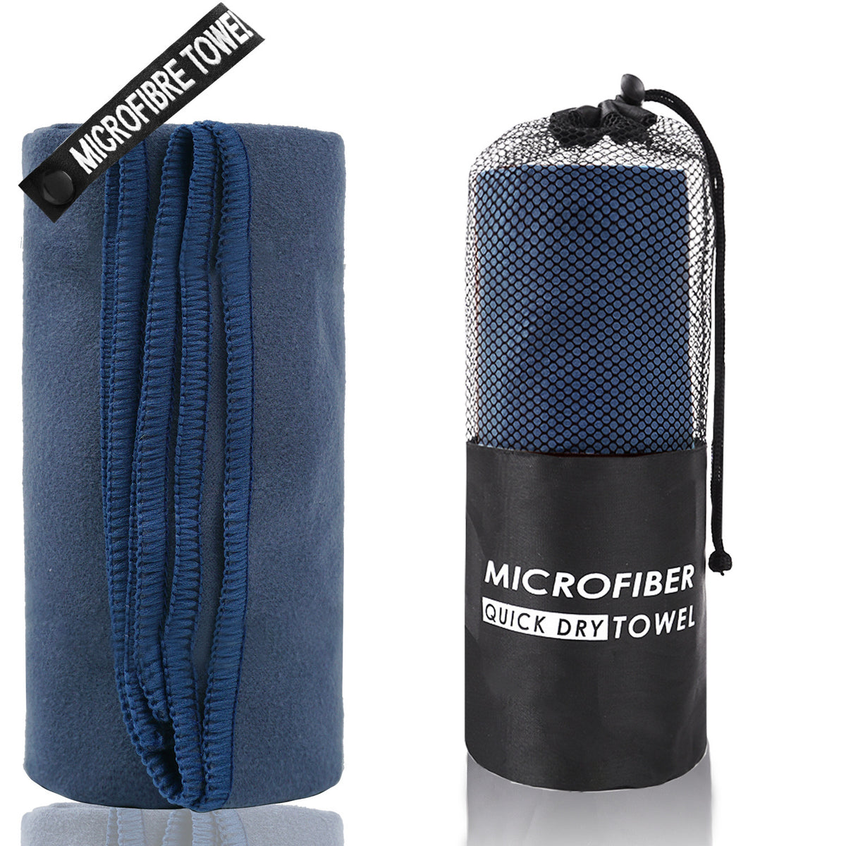 2-Piece Navy Blue Quick-Dry Microfiber Sports Towel with Travel Case - Compact &amp; Absorbent for Gym, Swimming &amp; Camping