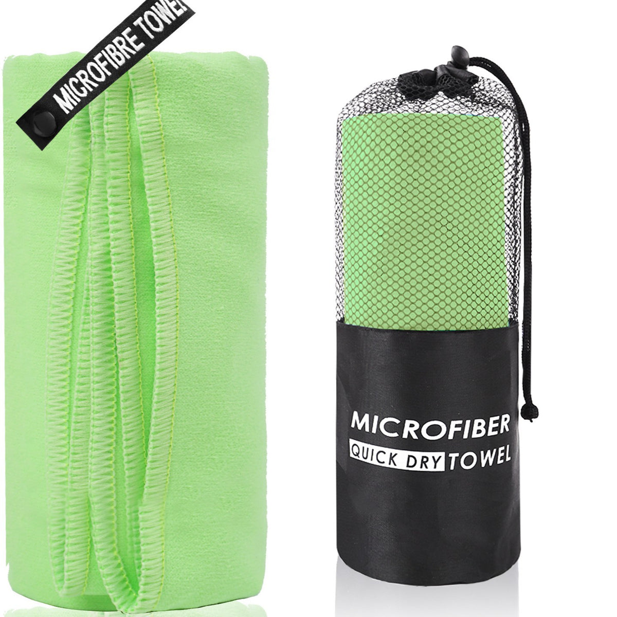 2-Piece Light Green Quick-Dry Microfiber Sports Towel with Travel Case - Compact &amp; Absorbent for Gym, Swimming &amp; Camping