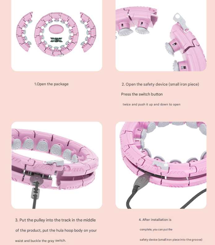 Light pink 21 Sections Adjustable Smart Hula Hoop with Weighted Ball - Never-Fall Fitness Ring with Massage Nodes for Core Training