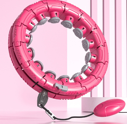 Rose Red 21 Sections Adjustable Smart Hula Hoop with Weighted Ball - Never-Fall Fitness Ring with Massage Nodes for Core Training