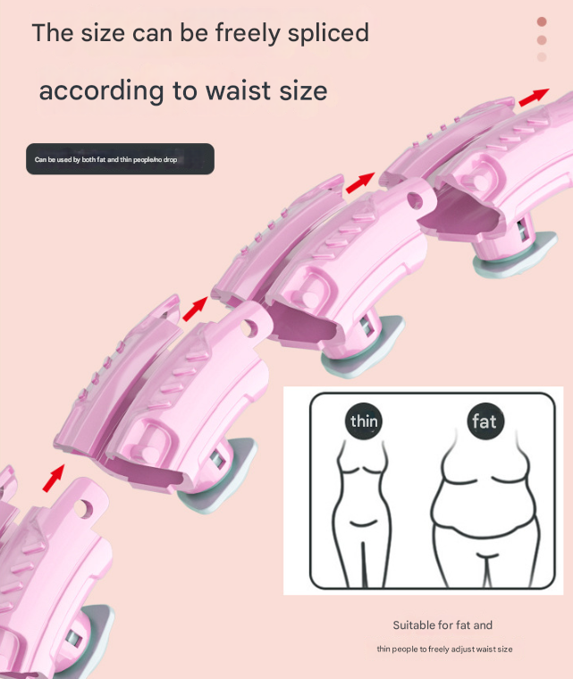 Light pink 24 Sections Adjustable Smart Hula Hoop with Weighted Ball - Never-Fall Fitness Ring with Massage Nodes for Core Training
