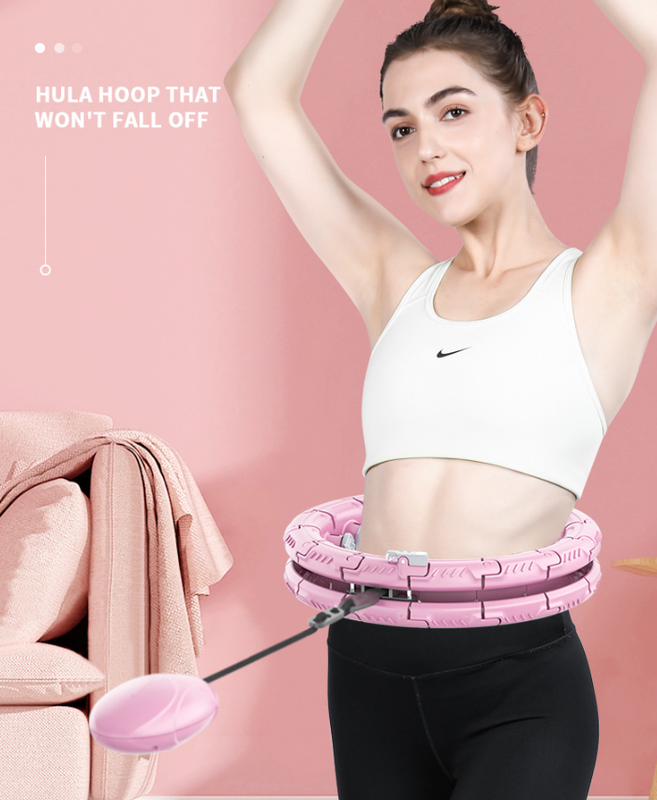 White 24 Sections Adjustable Smart Hula Hoop with Weighted Ball - Never-Fall Fitness Ring with Massage Nodes for Core Training