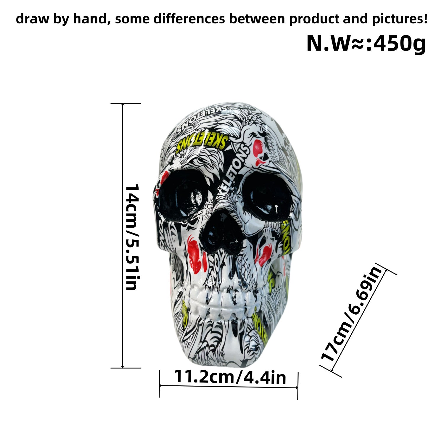Big White Colorful Floral Skull Statue - Intricate Day of the Dead Style Resin Figurine for Halloween & Home Decor