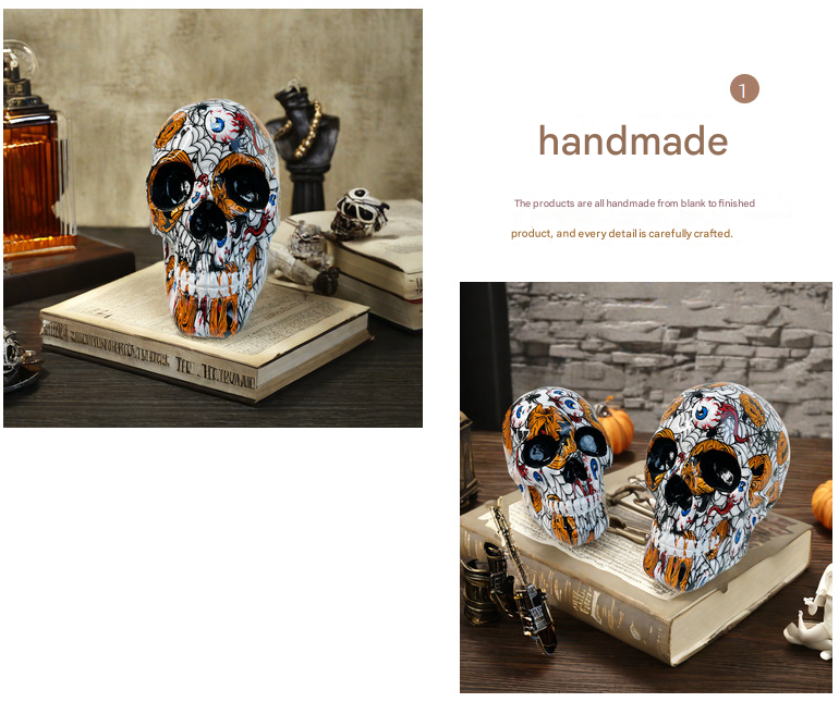 Big Yellow Colorful Floral Skull Statue - Intricate Day of the Dead Style Resin Figurine for Halloween & Home Decor